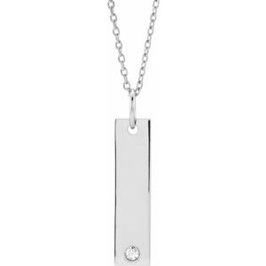 Sterling Silver .03 Ct Natural Diamond Engravable Bar 16-18" Necklace
