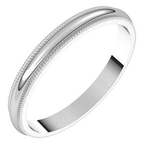 10K White 2.5 Mm Milgrain Half Round Band Size 11