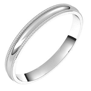 Sterling Silver 2.5 Mm Milgrain Comfort-Fit Half Round Band Size 11