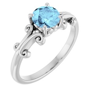 Platinum 6 Mm Round Natural Aquamarine Ring
