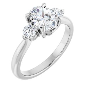 14K White 8X6 Mm Oval 1/3 Ctw Natural Diamond Semi-Set Engagement Ring