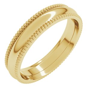 14K Yellow 4 Mm Beaded Comfort-Fit Half Round Band Size 11