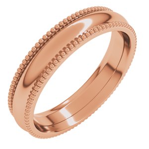 10K Rose 4 Mm Beaded Comfort-Fit Half Round Band Size 11