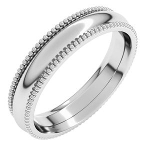 18K White 4 Mm Beaded Comfort-Fit Half Round Band Size 11