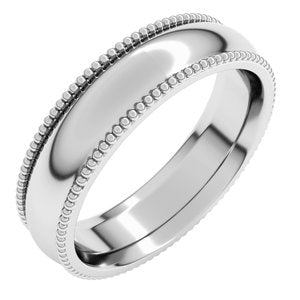 10K White 5 Mm Beaded Comfort-Fit Half Round Band Size 11