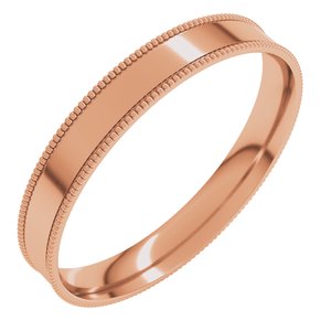 10K Rose 3 Mm Milgrain Comfort-Fit Flat Band Size 11