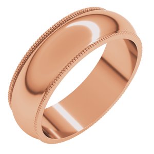 10K Rose 6 Mm Milgrain Half Round Band Size 11