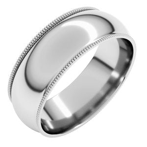 Sterling Silver 7 Mm Milgrain Comfort-Fit Half Round Band Size 11